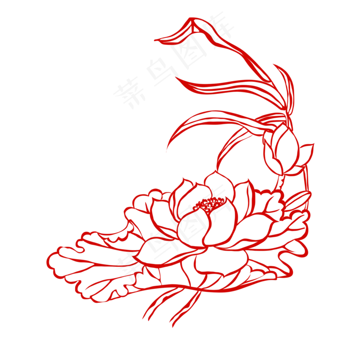 单线荷花剪纸(2000X2000(DPI:299))psd模版下载