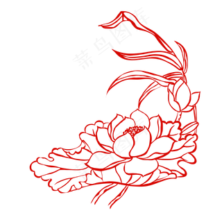 单线荷花剪纸