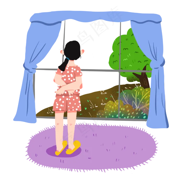 谷雨看雨景的女孩