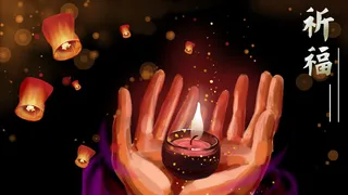 地震蜡烛祈福场景