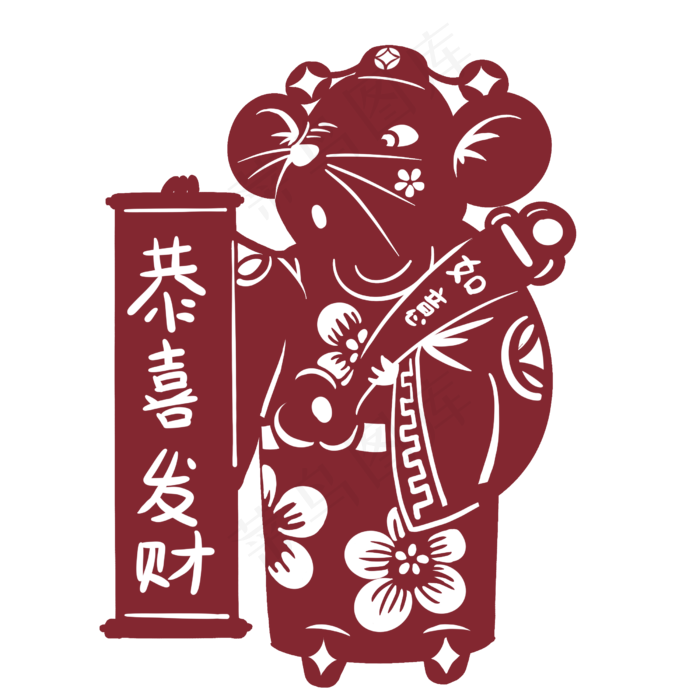 鼠年窗花剪纸,免抠元素(2500X2500(DPI:300))psd模版下载
