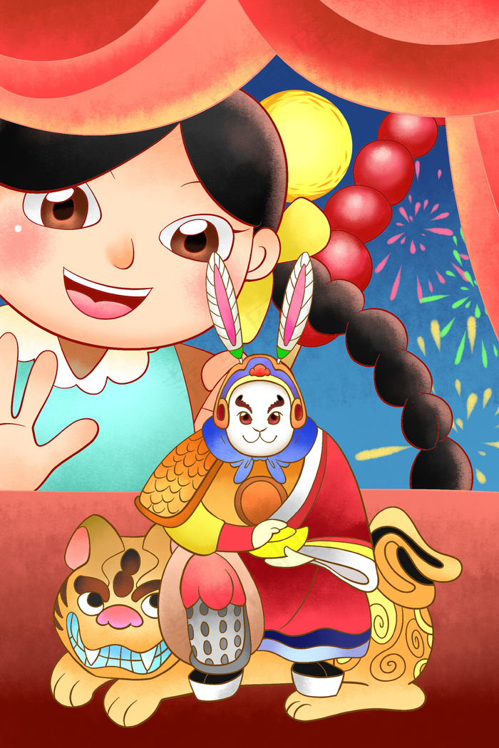 中秋节兔爷背景插画