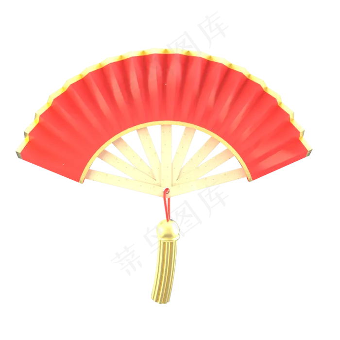 红色中国风扇子装饰,免抠元素