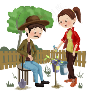 植树节看树苗的小孩