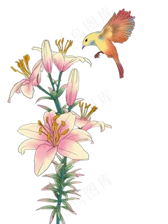 工笔画黄色的小鸟和鲜花,免抠元素 工笔画黄色的小鸟和鲜花,免抠元素