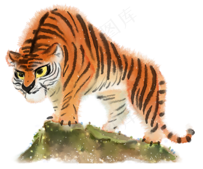 水彩动物手绘老虎元素