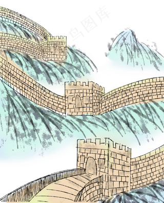 中国万里长城水墨写实