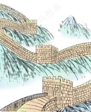 中国万里长城水墨写实