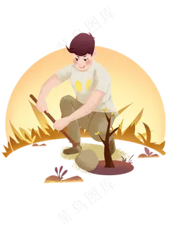 植树节种树的男孩