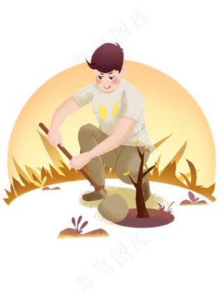植树节种树的男孩