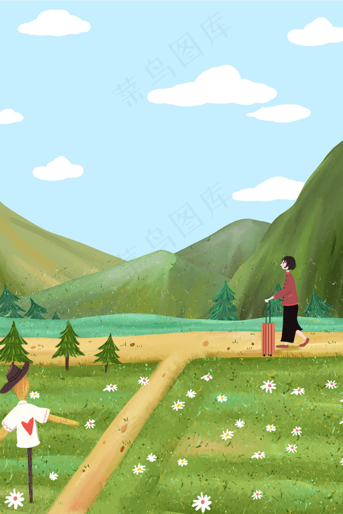 走在乡间小路上的少女