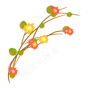 彩色树枝花藤插图
