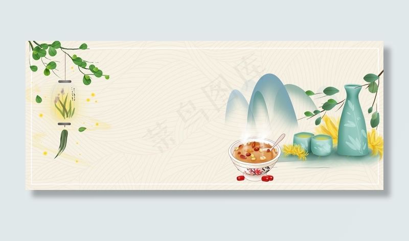 浅灰色古风美食中华味道电商banner(1920*800px 	       )psd模版下载