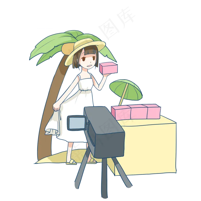 推销产品直播女孩(2000X2000(DPI:300))psd模版下载
