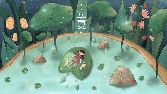 夏天立夏荷叶水上睡觉的小女孩 夏天立夏荷叶水上睡觉的小女孩