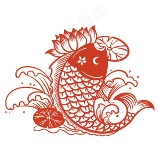 新年红色剪纸锦鲤,免抠元素 新年红色剪纸锦鲤,免抠元素