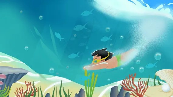 蓝色系冷色调夏天扁平夏景潜水