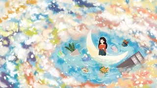 云朵中水中意境场景治愈