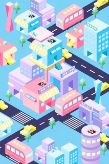 2.5D风格城市交通公交车汽车