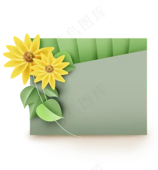 向日葵绿色折纸文字框