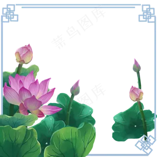 荷花唯美中国风花鸟边框,免抠元素