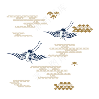 日本浮世绘仙鹤纹饰