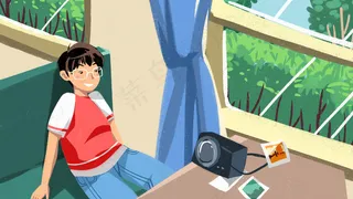 卡通手绘风出行方式火车配图