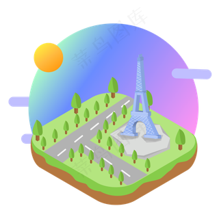 2.5D埃菲尔铁塔旅游景点素材元素