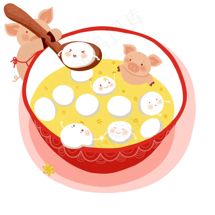 金猪贺岁元宵节吃汤圆,免抠元素