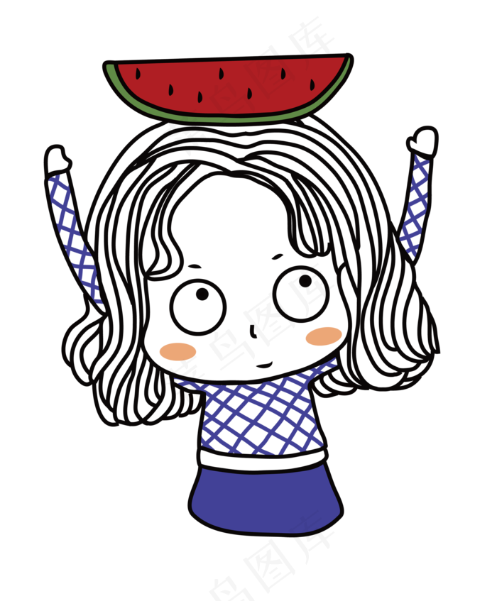 暑期来了夏至吃西瓜小女孩
