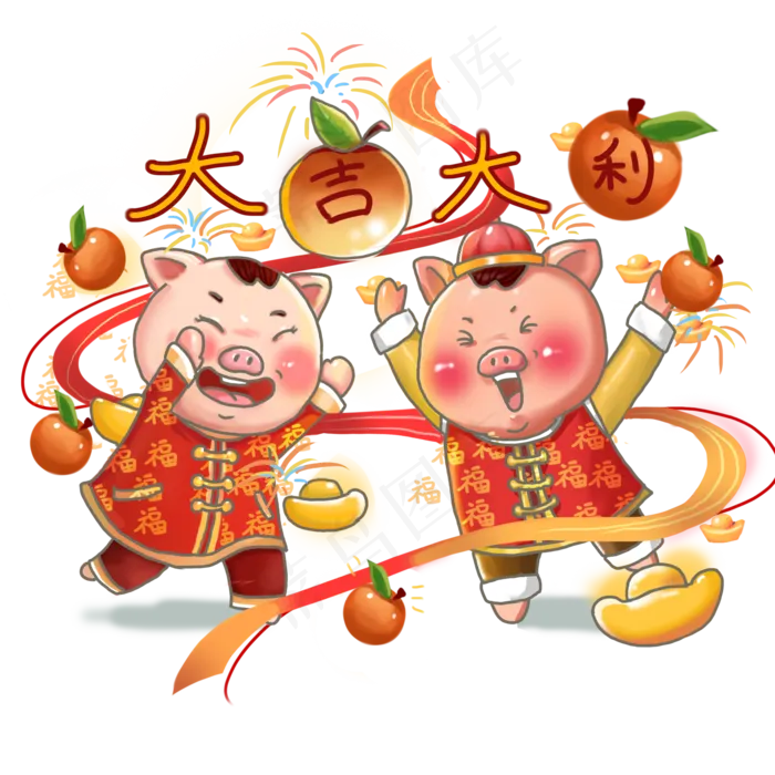 卡通手绘新年小福猪抢水果(2000X2000(DPI:300))psd模版下载