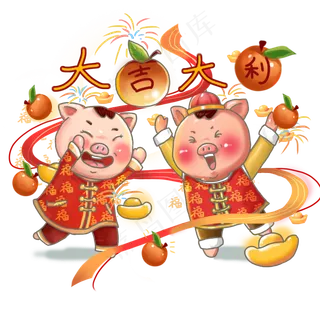 卡通手绘新年小福猪抢水果 卡通手绘新年小福猪抢水果