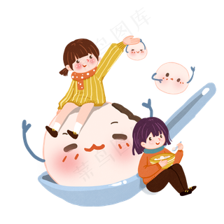 新春元宵佳节闹元宵大勺子放汤圆,免抠元素