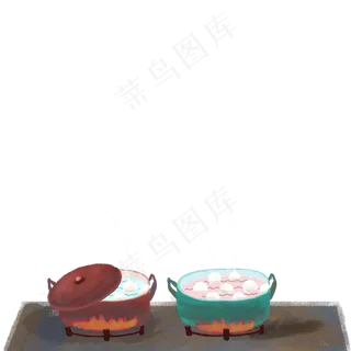 煮汤圆的炉灶卡通png素材,免抠元素
