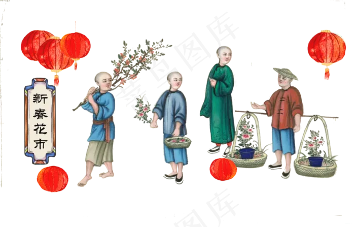 国潮传统人物春节花市广州(7812X4994(DPI:750))psd模版下载