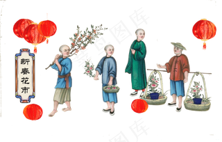 国潮传统人物春节花市广州