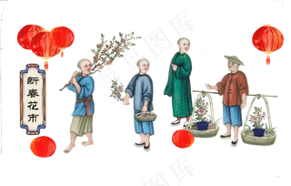 国潮传统人物春节花市广州