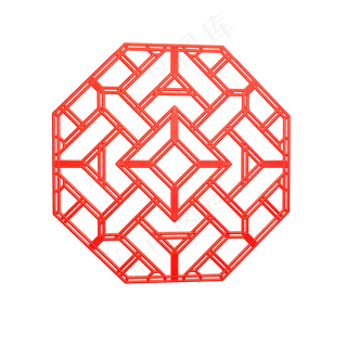 创意红色几何窗花,免抠元素