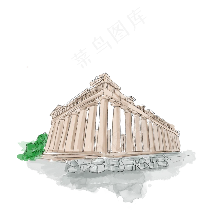 水彩建筑雅典卫城(2500X2500(DPI:300))psd模版下载
