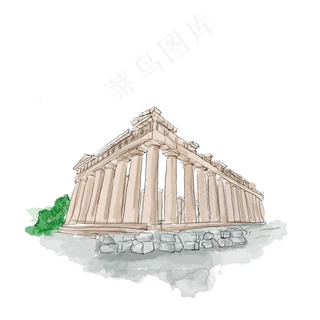 水彩建筑雅典卫城