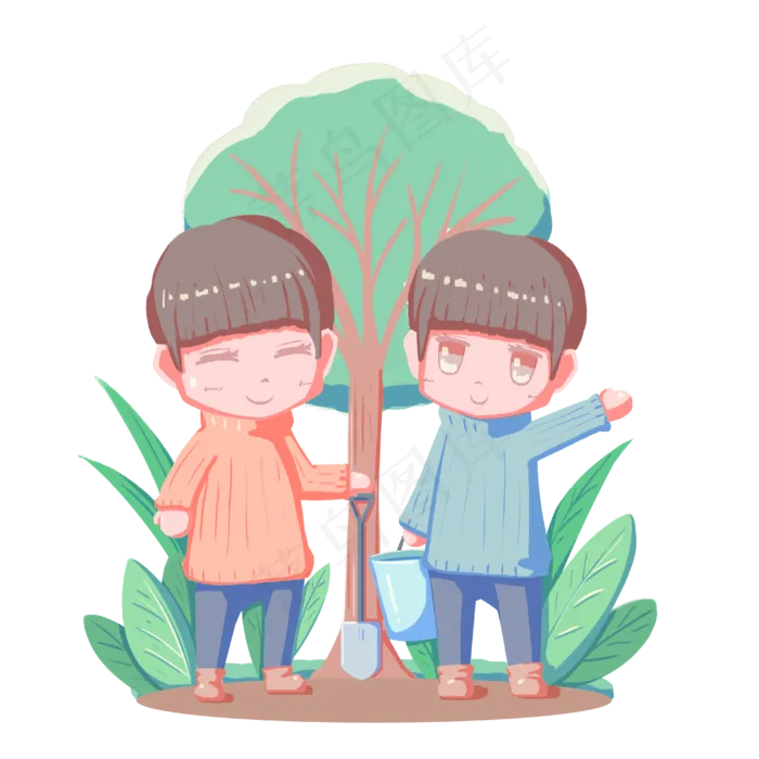 植树节动员植树人物卡通手绘免扣(4000X4000(DPI:300))psd模版下载