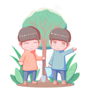 植树节动员植树人物卡通手绘免扣