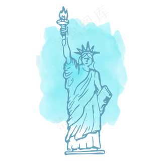 手绘水彩风城市地标自由女神像
