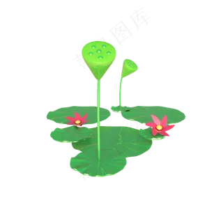 C4D立体卡通荷花荷叶装饰元素