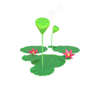 C4D立体卡通荷花荷叶装饰元素