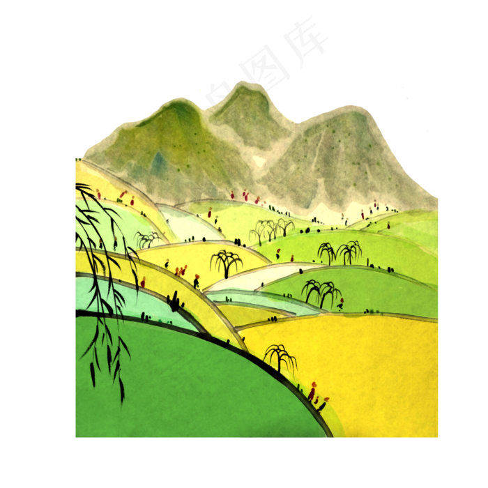农历原野踏青春色梯田国画水墨清,免抠元素(4000X4000(DPI:300))psd模版下载