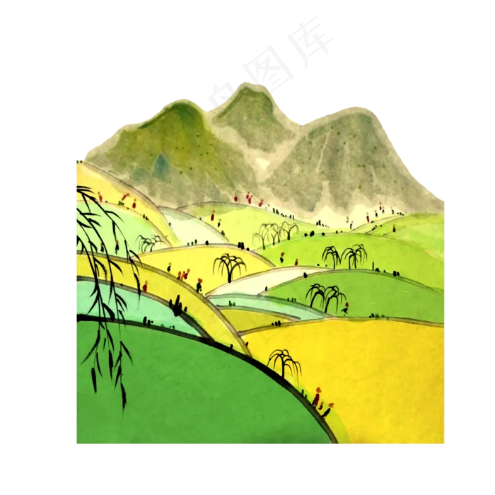 农历原野踏青春色梯田国画水墨清,免抠元素(4000X4000(DPI:300))psd模版下载