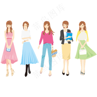 38女神节多彩卡通手绘各种类型女�,免抠元素