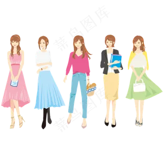 38女神节多彩卡通手绘各种类型女�,免抠元素