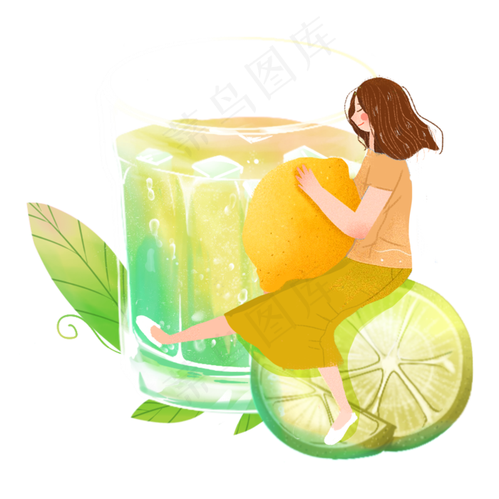 大暑果汁汽水柠檬女孩png素材